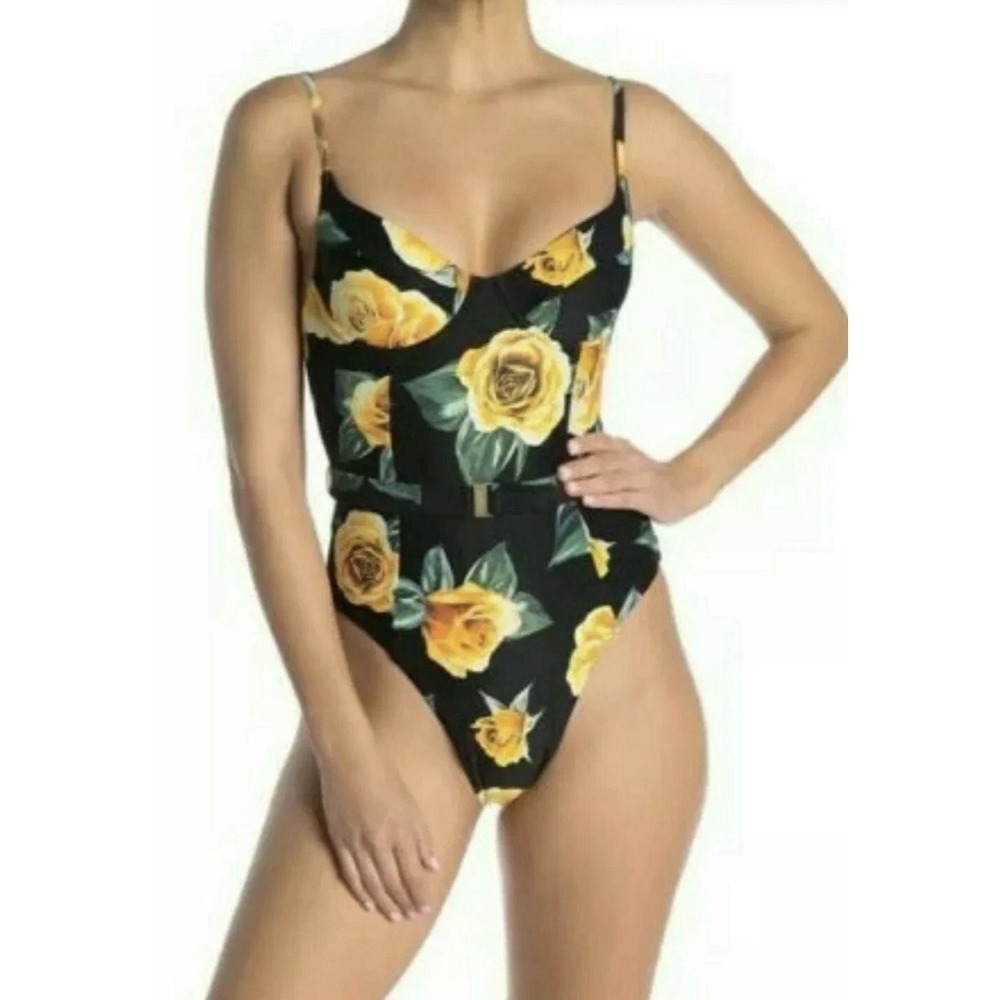 Onia x WeWoreWhat Danielle Swimsuit Small Black Rose Floral Underwire No Belt